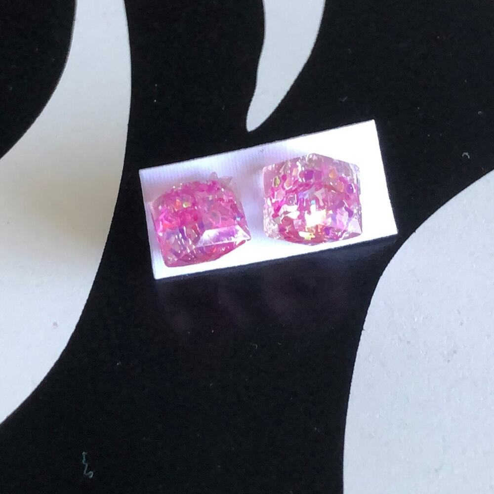 4 for $20 Pink Glitter Cube Stud Earrings